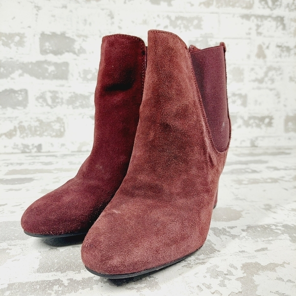 Esmara by Heidi Klum Burgundy Red Block Heel Elastic Gore Ankle Boots C110 - Picture 2 of 12